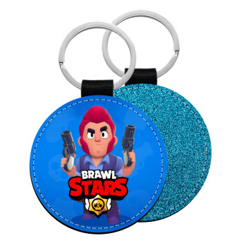 Brawl Stars Colt, Μπρελόκ Δερματίνη, στρογγυλό ΜΠΛΕ (5cm)