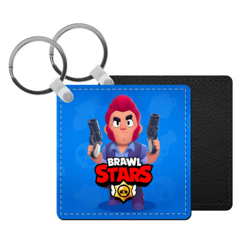 Brawl Stars Colt, Μπρελόκ Δερματίνη, τετράγωνο ΜΑΥΡΟ (5x5cm)