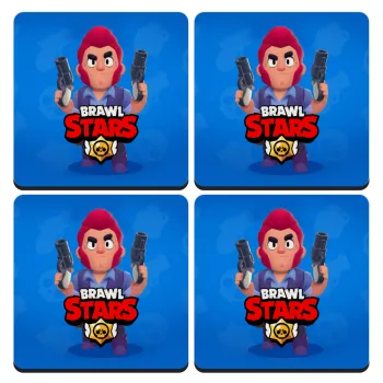 Brawl Stars Colt, ΣΕΤ 4 Σουβέρ ξύλινα τετράγωνα (9cm)