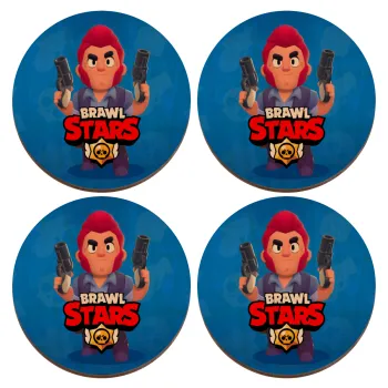 Brawl Stars Colt, ΣΕΤ x4 Σουβέρ ξύλινα στρογγυλά plywood (9cm)