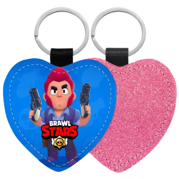 Brawl Stars Colt, Μπρελόκ PU δερμάτινο glitter καρδιά ΡΟΖ