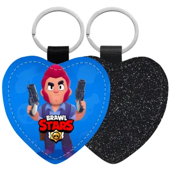Brawl Stars Colt, Μπρελόκ PU δερμάτινο glitter καρδιά ΜΑΥΡΟ