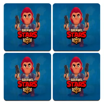 Brawl Stars Colt, ΣΕΤ x4 Σουβέρ ξύλινα τετράγωνα plywood (9cm)
