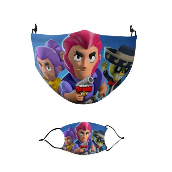 Brawl Stars Colt, Shelly, Poco, Μάσκα υφασμάτινη παιδική πολλαπλών στρώσεων με υποδοχή φίλτρου