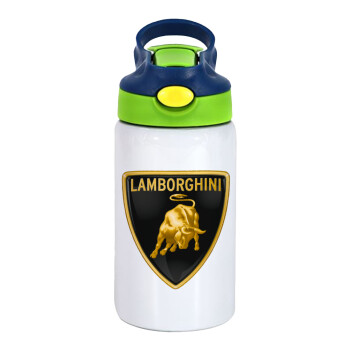 Lamborghini, Children's hot water bottle, stainless steel, with safety straw, green, blue (350ml)