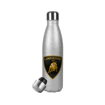 Lamborghini, Metallic Glitter Silver Thermos Flask (Stainless steel), double-walled, 500ml