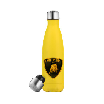 Lamborghini, Μεταλλικό παγούρι θερμός Κίτρινος (Stainless steel), διπλού τοιχώματος, 500ml