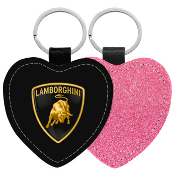 Lamborghini, Μπρελόκ PU δερμάτινο glitter καρδιά ΡΟΖ