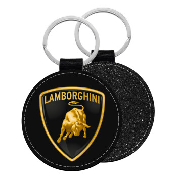 Lamborghini, Μπρελόκ Δερματίνη, στρογγυλό ΜΑΥΡΟ (5cm)