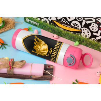 Lamborghini, Easter candle, Childrens hot water bottle, stainless steel, with safety straw, PINK (500ml)