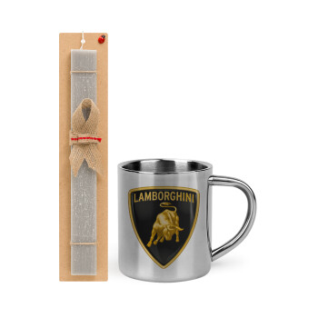 Lamborghini, Easter Set, metallic thermal cup (300ml) & Easter aromatic flat candle (30cm) (GRAY)
