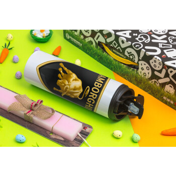 Lamborghini, Easter candle,Travel Tumbler 2 Lids, with metal straw & cleaning brush & aromatic flat candle (30cm) (PINK)