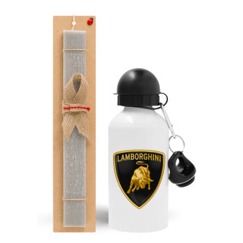 Lamborghini, Easter Set, metallic aluminum water bottle (500ml) & aromatic flat Easter candle (30cm) (GRAY)