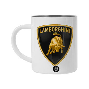 Lamborghini, Λευκή Ανοξείδωτη Μεταλλική Κούπα 450ml - Διπλού Τοιχώματος 