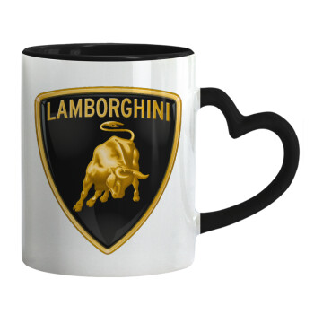 Lamborghini, Mug heart black handle, ceramic, 330ml