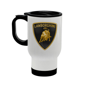 Lamborghini, Stainless steel travel mug with lid, double wall white 450ml