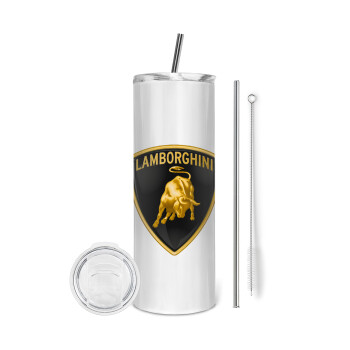 Lamborghini, Eco friendly stainless steel tumbler 600ml, with metal straw & cleaning brush