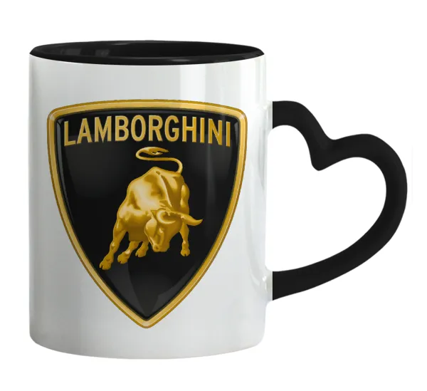 Lamborghini — Mug heart black handle, ceramic, 330ml
