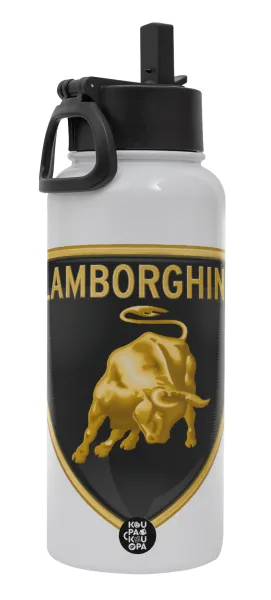 Lamborghini — Metal mug thermo White with Straw and Spout Lid (Stainless steel), double wall, 950ml