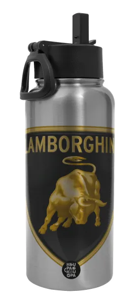Lamborghini — Metal mug thermo Silver with Straw and Spout Lid (Stainless steel), double wall, 950ml