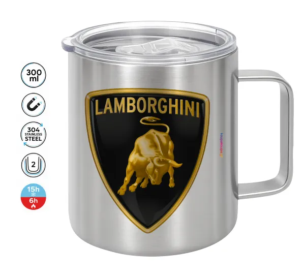 Lamborghini — Double-walled stainless steel mug 300ml with temperature-retaining lid