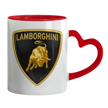 Lamborghini, Mug heart red handle, ceramic, 330ml