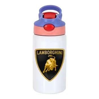 Lamborghini, Παιδικό παγούρι θερμό, ανοξείδωτο, με καλαμάκι ασφαλείας, ροζ/μωβ (350ml)