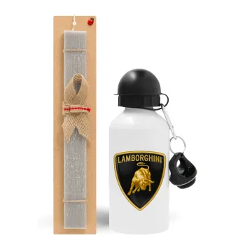 Lamborghini, Easter Set, metallic aluminum water bottle (500ml) & aromatic flat Easter candle (30cm) (GRAY)