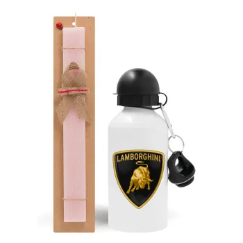 Lamborghini, Easter Set, metallic aluminum bottle (500ml) & aromatic flat Easter candle (30cm) (PINK)