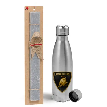 Lamborghini, Easter Set, metallic Inox water bottle (750ml) & aromatic flat Easter candle (30cm) (GRAY)