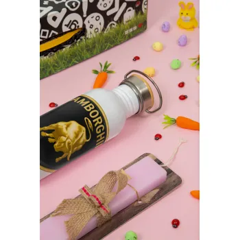 Lamborghini, Πασχαλινή Λαμπάδα με παγούρι μεταλλικό (620ml, stainless steel) & κερί αρωματικό πλακέ (30cm) (ΡΟΖ)