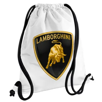 Lamborghini, Backpack pouch GYMBAG white, with pocket (40x48cm) & thick cords