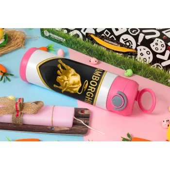 Lamborghini, Easter candle, Childrens hot water bottle, stainless steel, with safety straw, PINK (500ml)