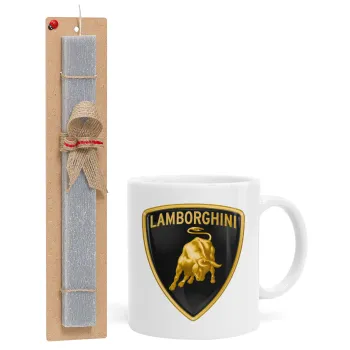 Lamborghini, Easter Set, Ceramic Cup (330ml) & Easter aromatic flat candle (30cm) (GRAY)
