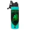 Metallic water bottle with safety lid, 850ml aluminum