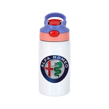 Alfa Romeo, Παιδικό παγούρι θερμό, ανοξείδωτο, με καλαμάκι ασφαλείας, ροζ/μωβ (350ml)