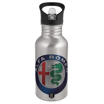 Alfa Romeo, Water bottle Silver with straw, stainless steel 500ml