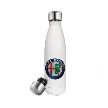 Alfa Romeo, Μεταλλικό παγούρι θερμός Λευκό (Stainless steel), διπλού τοιχώματος, 500ml