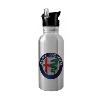 Alfa Romeo, Water bottle Silver with straw, stainless steel 600ml