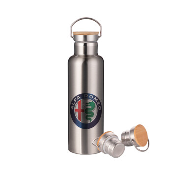 Alfa Romeo, Stainless steel Silver with wooden lid (bamboo), double wall, 750ml