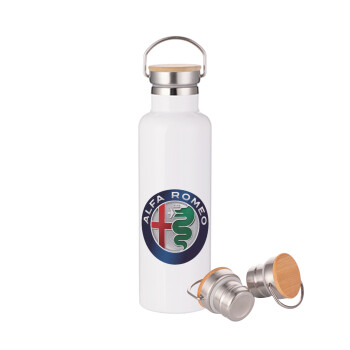 Alfa Romeo, Stainless steel White with wooden lid (bamboo), double wall, 750ml