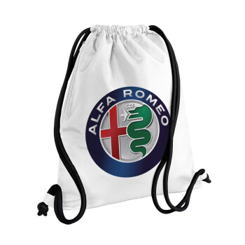 Alfa Romeo, Backpack pouch GYMBAG white, with pocket (40x48cm) & thick cords