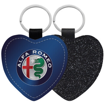 Alfa Romeo, Μπρελόκ PU δερμάτινο glitter καρδιά ΜΑΥΡΟ