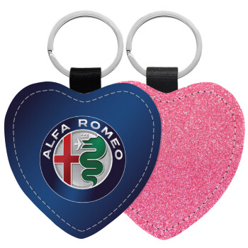 Alfa Romeo, Μπρελόκ PU δερμάτινο glitter καρδιά ΡΟΖ