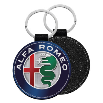 Alfa Romeo, Μπρελόκ Δερματίνη, στρογγυλό ΜΑΥΡΟ (5cm)