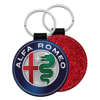 Alfa Romeo, Μπρελόκ Δερματίνη, στρογγυλό ΚΟΚΚΙΝΟ (5cm)