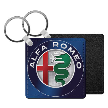 Alfa Romeo, Μπρελόκ Δερματίνη, τετράγωνο ΜΑΥΡΟ (5x5cm)