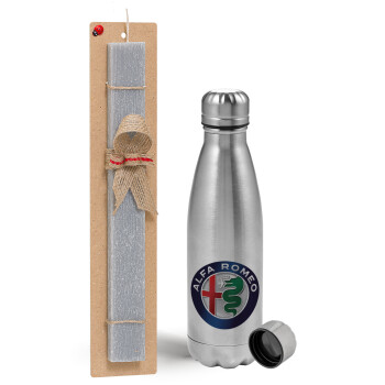 Alfa Romeo, Easter Set, metallic Inox water bottle (750ml) & aromatic flat Easter candle (30cm) (GRAY)