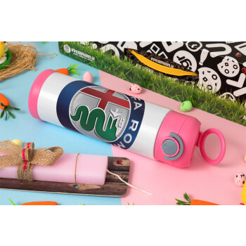 Alfa Romeo, Easter candle, Childrens hot water bottle, stainless steel, with safety straw, PINK (500ml)