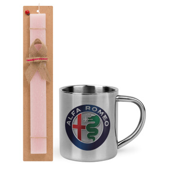 Alfa Romeo, Easter Set, metallic thermal cup (300ml) & aromatic flat Easter candle (30cm) (PINK)